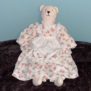 Vintage HandmadeTeddy Bear in Removable Country Frock Dress  w/ Apron